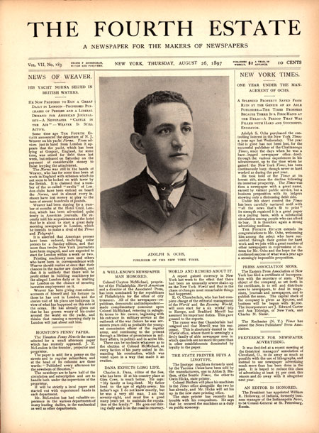 A young Adolph Ochs is noted in the trade press.